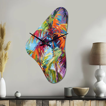 Popart Palm Trees II - Asymmetric Metal Wall Clock